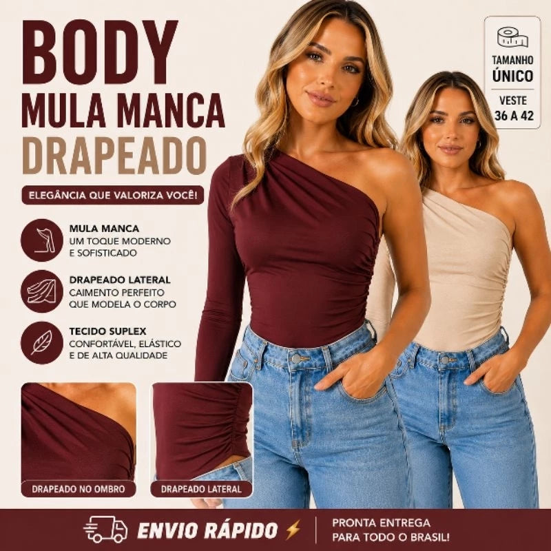 Body feminino drapeado mula manca moda gringa
