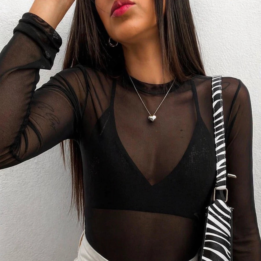 Conjunto Kit 2 Body Tule Feminino Manga Longa Transparente