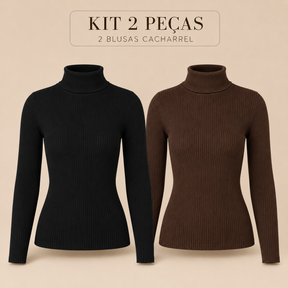 Kit 2 Blusas Gola Alta Manga longa Canelada Zivo Premium