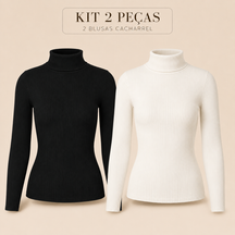 Kit 2 Blusas Gola Alta Manga longa Canelada Zivo Premium
