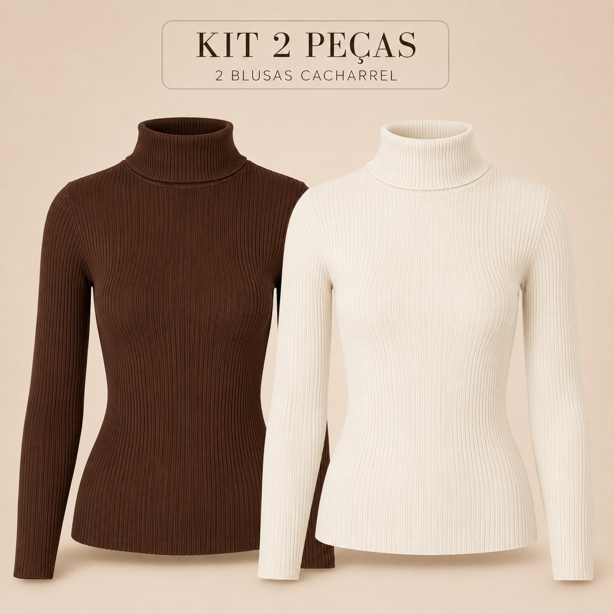 Kit 2 Blusas Gola Alta Manga longa Canelada Zivo Premium