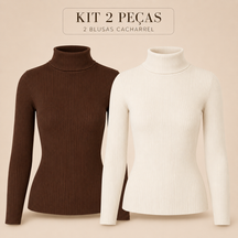 Kit 2 Blusas Gola Alta Manga longa Canelada Zivo Premium