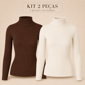 Kit 2 Blusas Gola Alta Manga longa Canelada Zivo Premium
