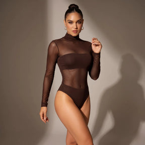 Conjunto Kit 2 Body Tule Feminino Manga Longa Transparente