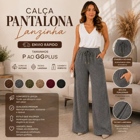 Calça Pantalona Lanzinha Feminina com bolso e cintura de elastico Confortável Soltinha