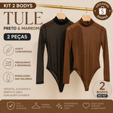 Conjunto Kit 2 Body Tule Feminino Manga Longa Transparente