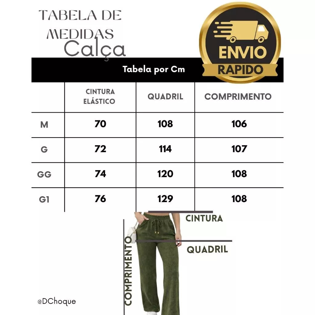 Calça Pantalona Lanzinha Feminina com bolso e cintura de elastico Confortável Soltinha