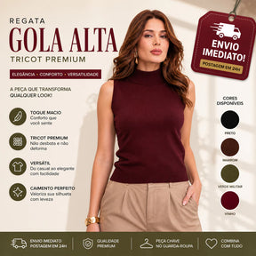 KIT 2 Colete Blusa Feminina Tricot Gola Alta Sem Manga